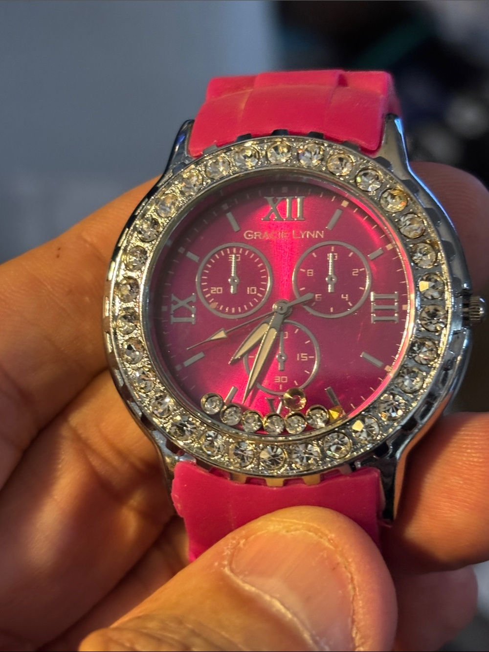 Pink Crystal-Trim Silicone Strap Watch